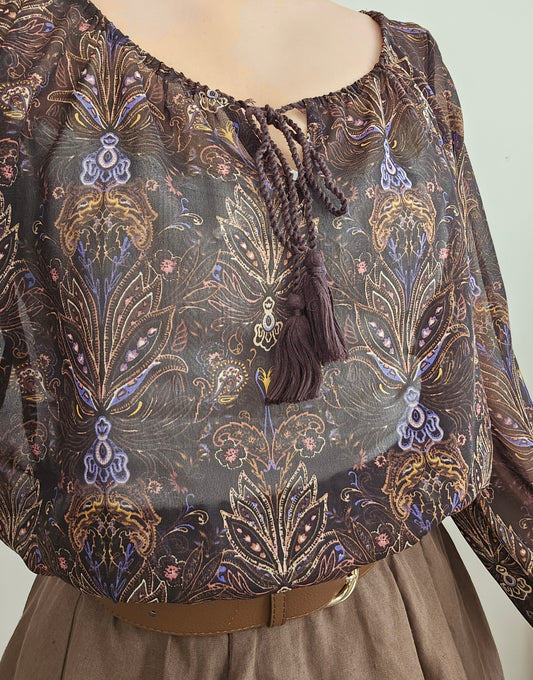 Blouse transparente bohème à motifs - S
