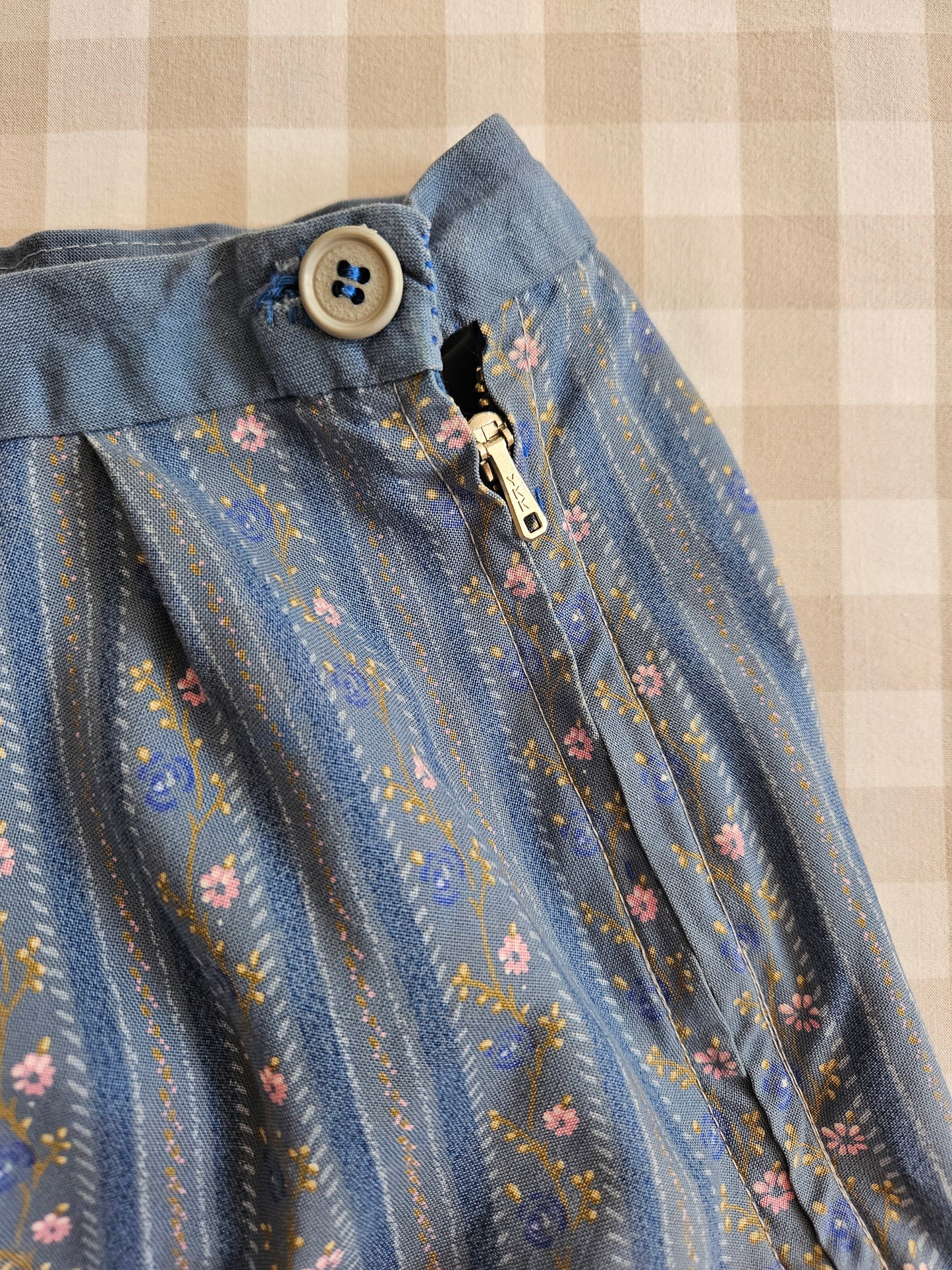 Jupe bleue fleuris fait main - M/L