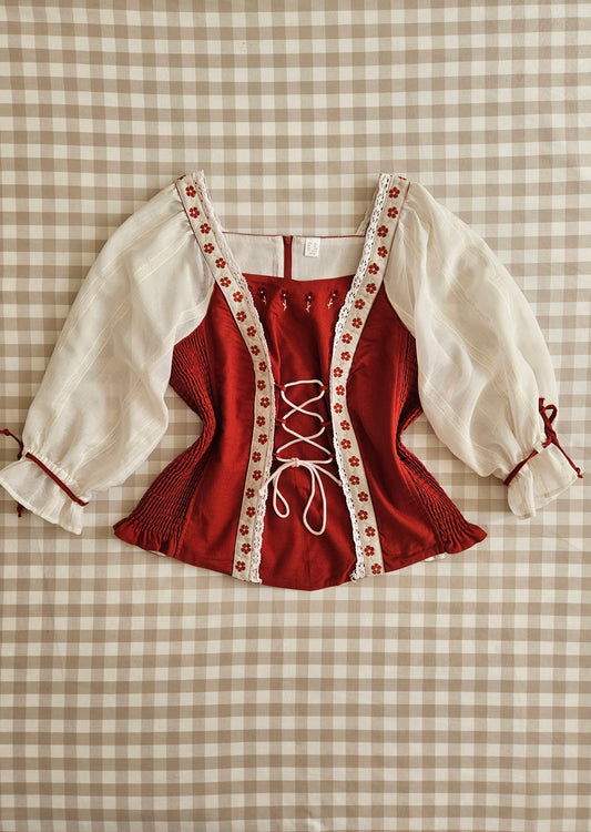 Top à lacets brodé cottagecore - XL/XXL