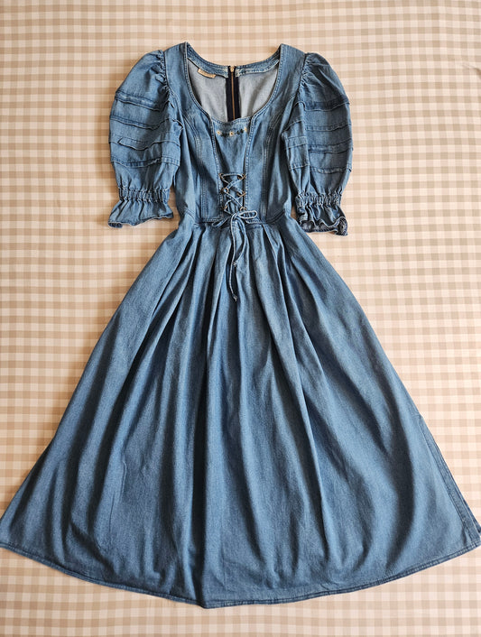 Robe longue en jean brodé cottagecore - M/L