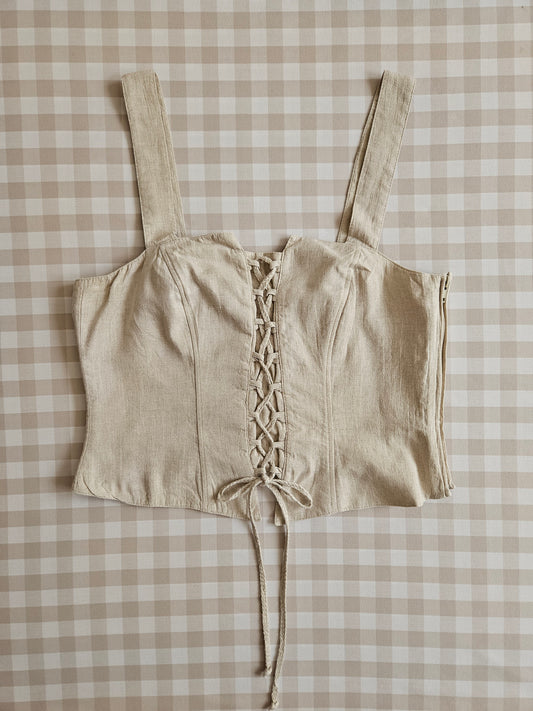 Top corset beige en lin - M/L