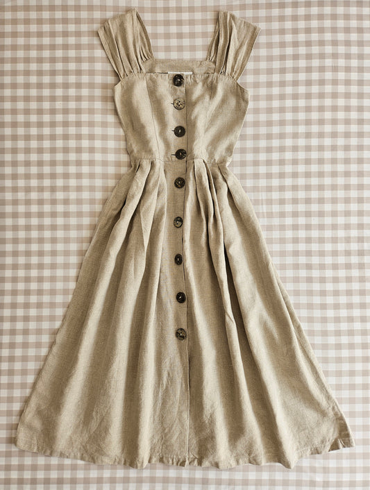 Robe longue beige 100% lin vintage - S