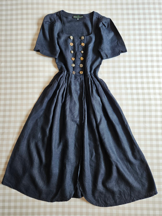 Robe longue bleue en lin - M