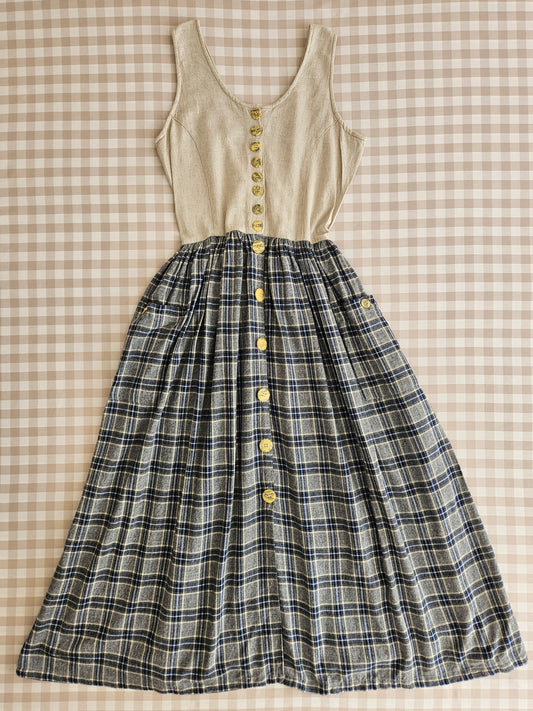 Robe à carreaux en coton vintage - S