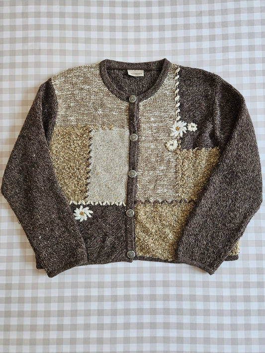 Cardigan en laine marron brodé - L