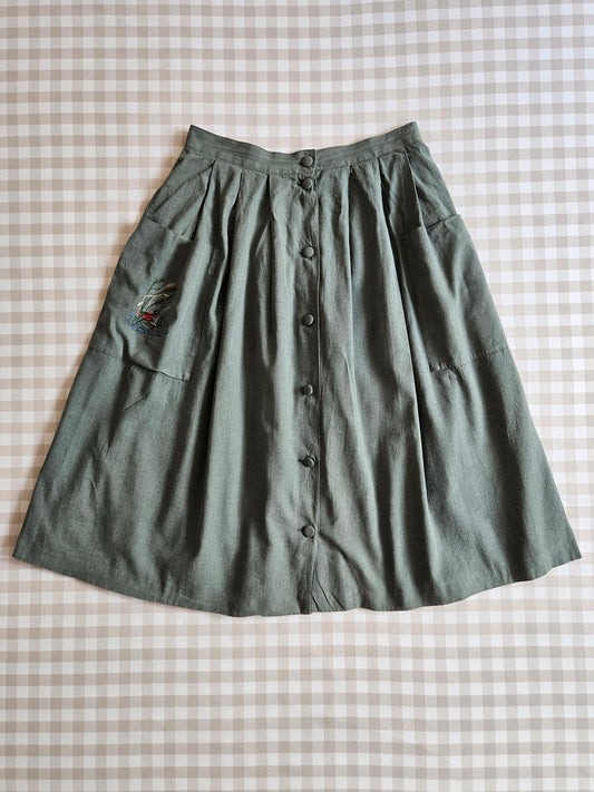 Jupe midi cottagecore vintage brodée - L