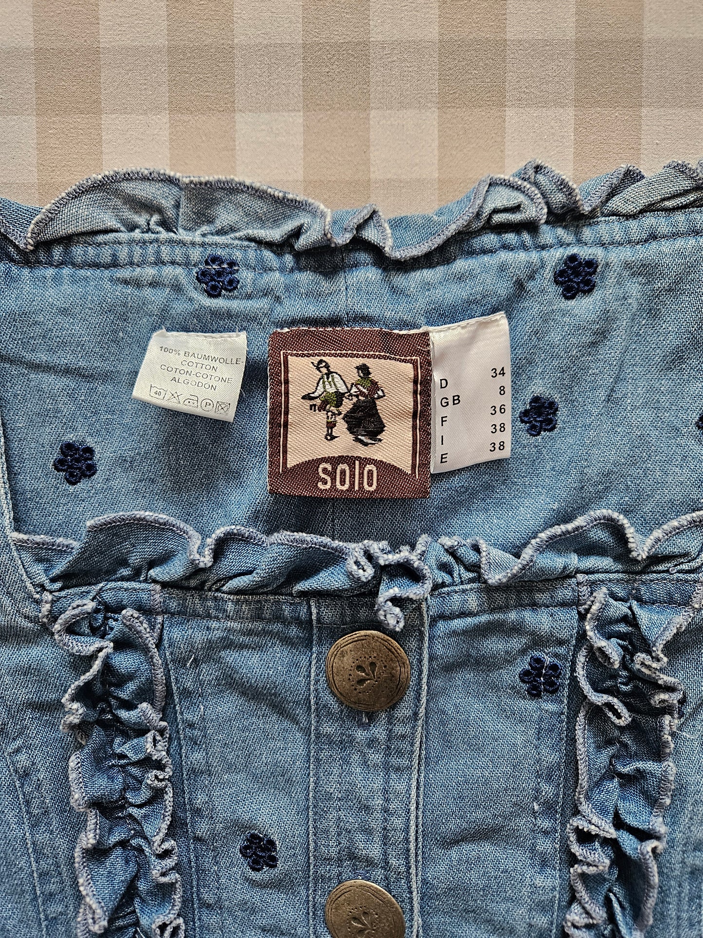 Top court en jean brodé vintage - XS