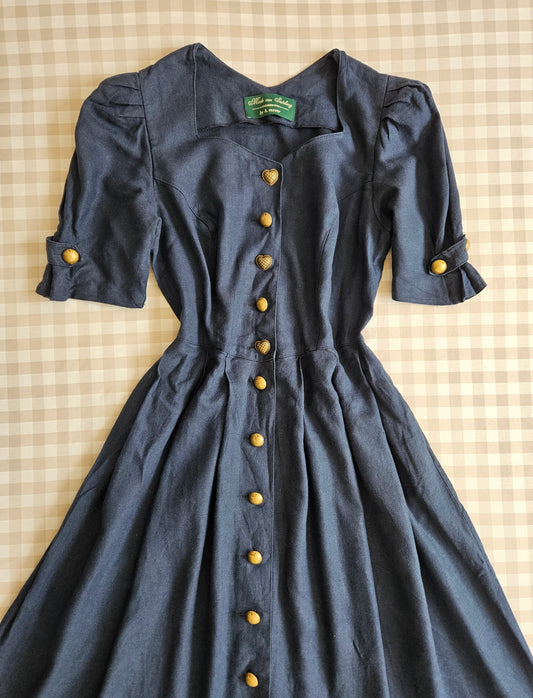 Robe en lin bleue foncée vintage - XL/XXL