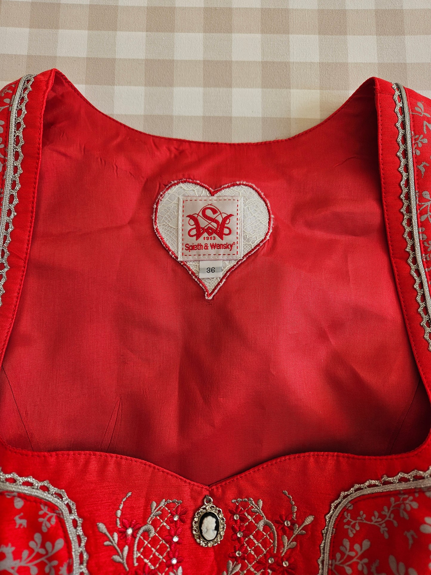 Red embroidered corset top, Regency/Bridgerton style - S