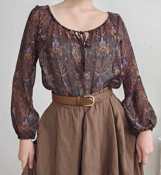 Blouse transparente bohème à motifs - S