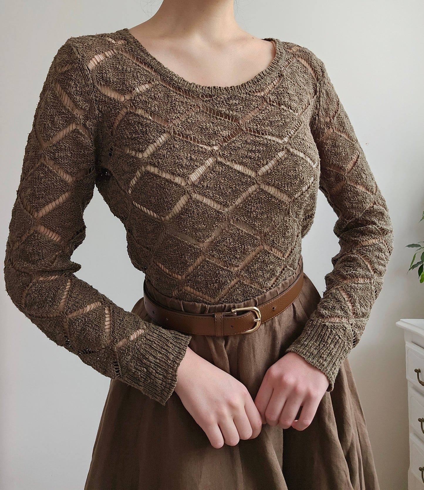 Pull fin en maille vert kaki fairycore - S