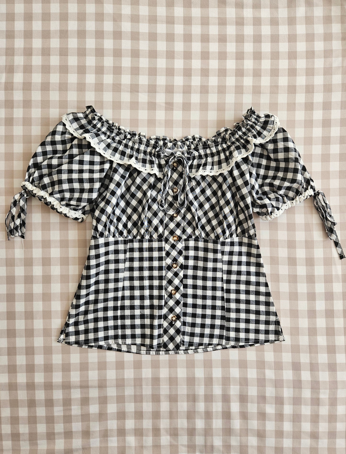 Blouse à carreaux noire - S