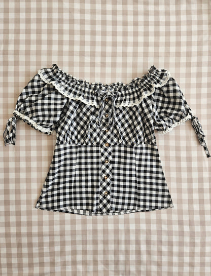 Blouse à carreaux noire - S