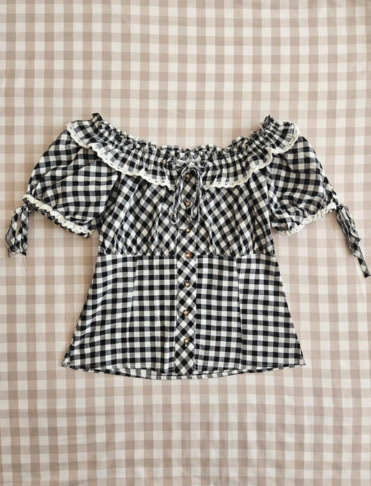 Blouse à carreaux noire - S