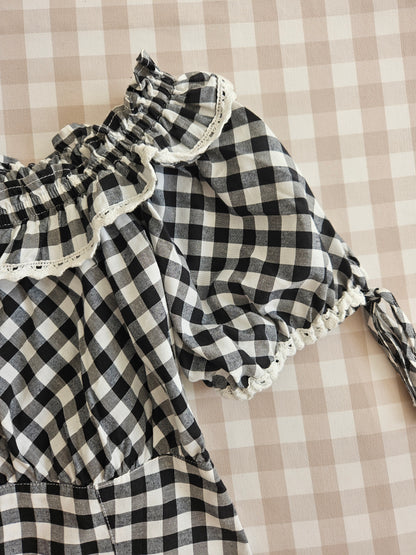 Blouse à carreaux noire - S