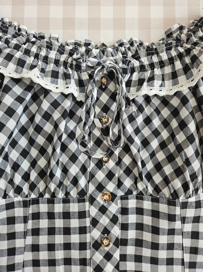 Blouse à carreaux noire - S