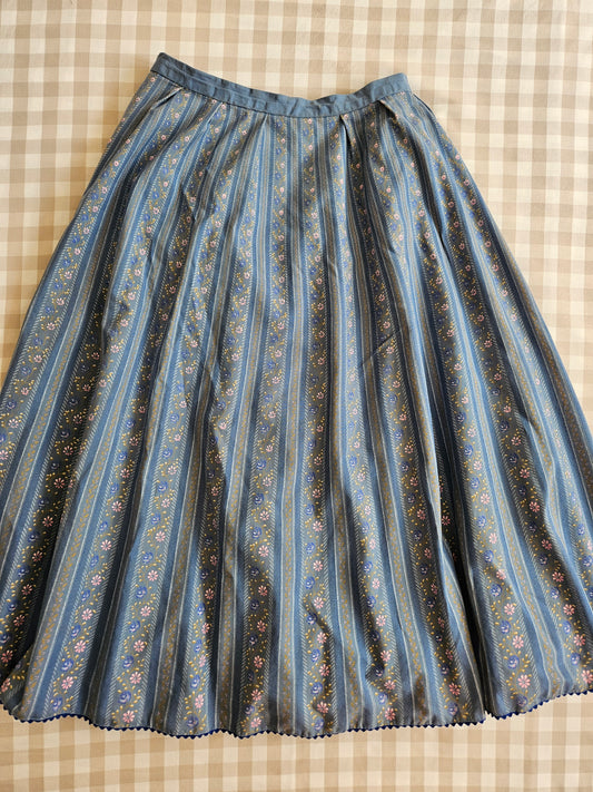 Jupe bleue fleuris fait main - M/L