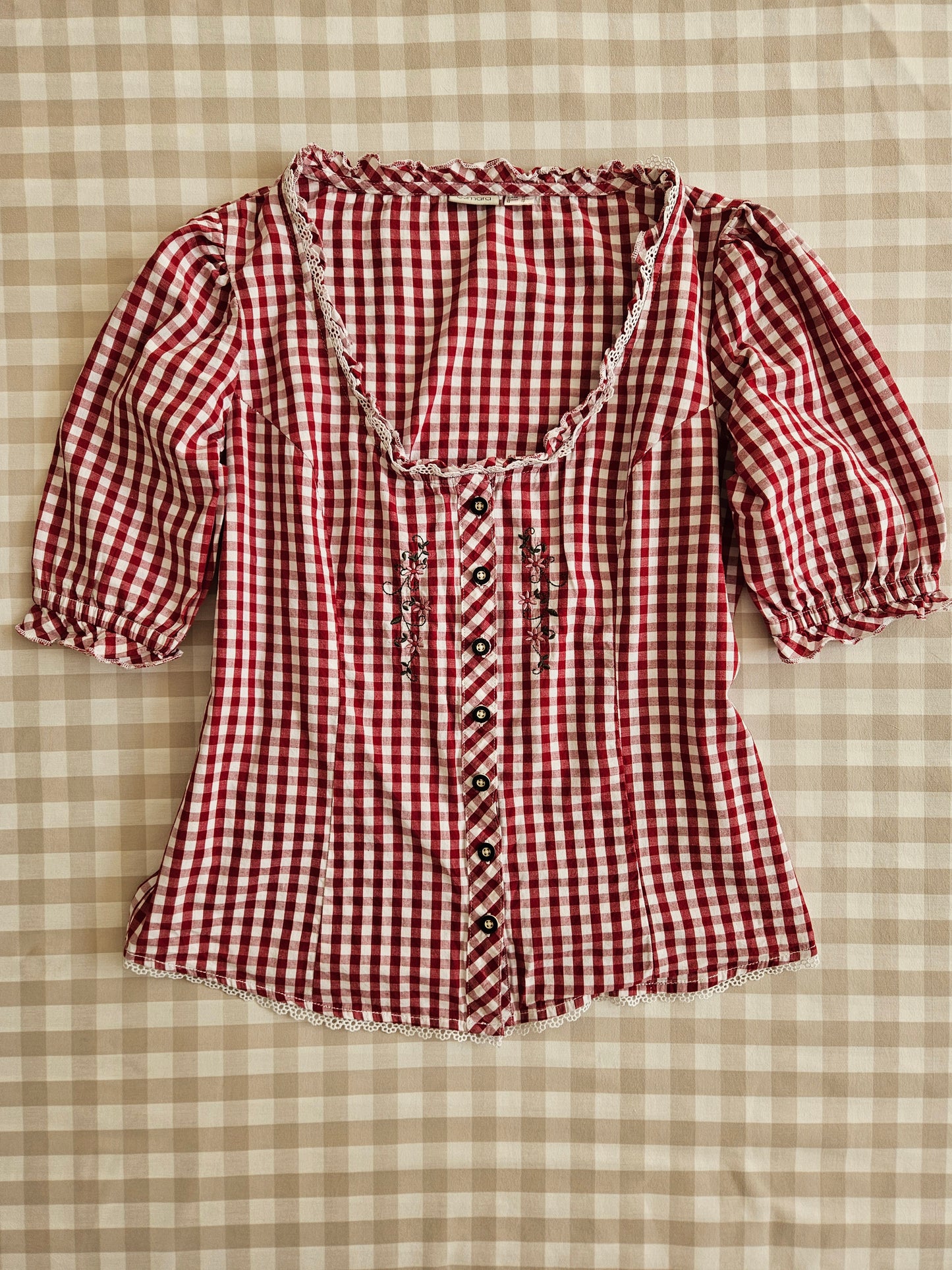 Blouse brodée à carreaux en coton - L/XL