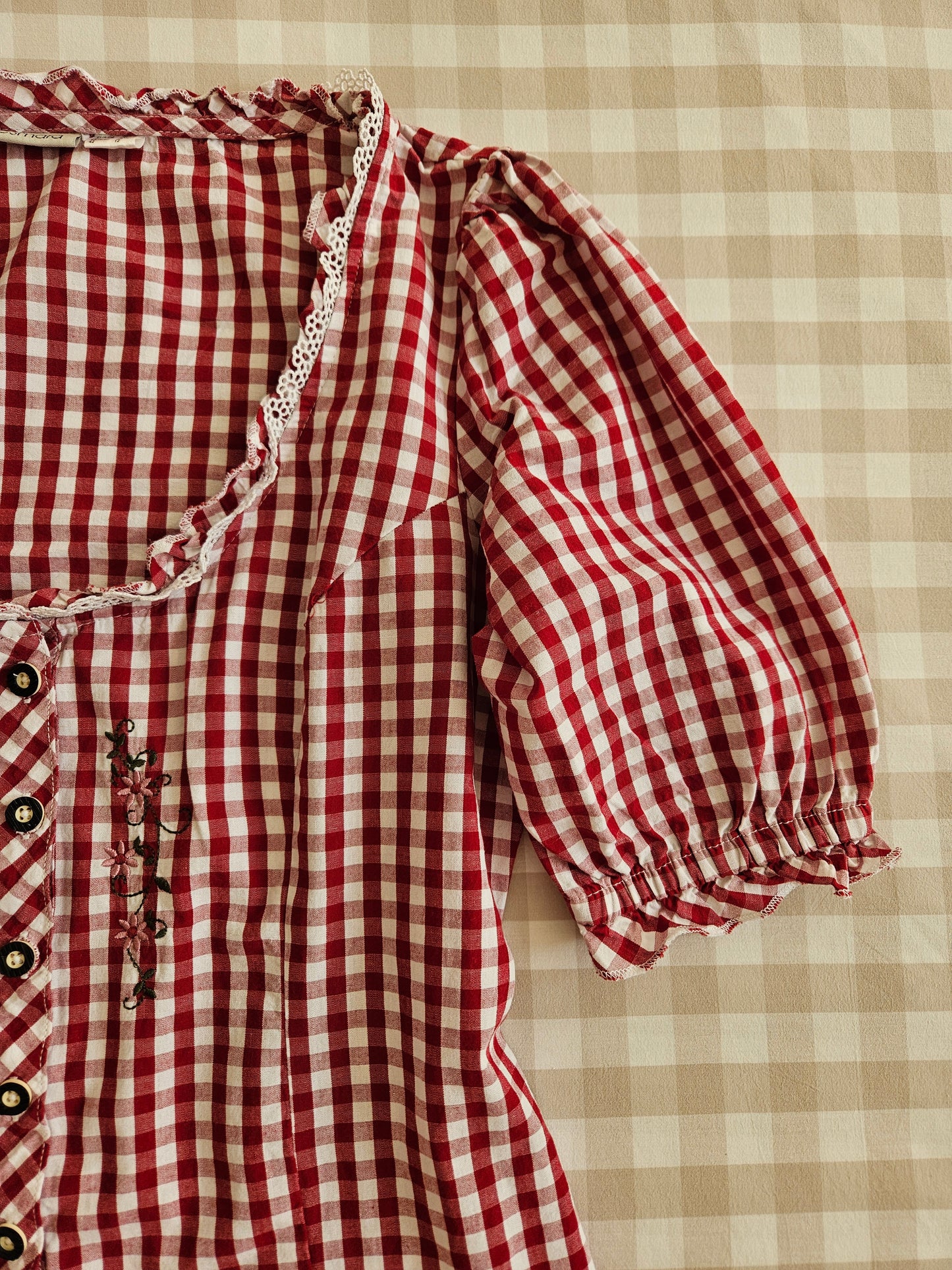 Blouse brodée à carreaux en coton - L/XL