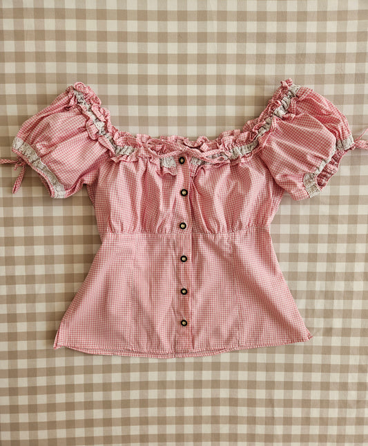 Blouse à carreaux rose - M