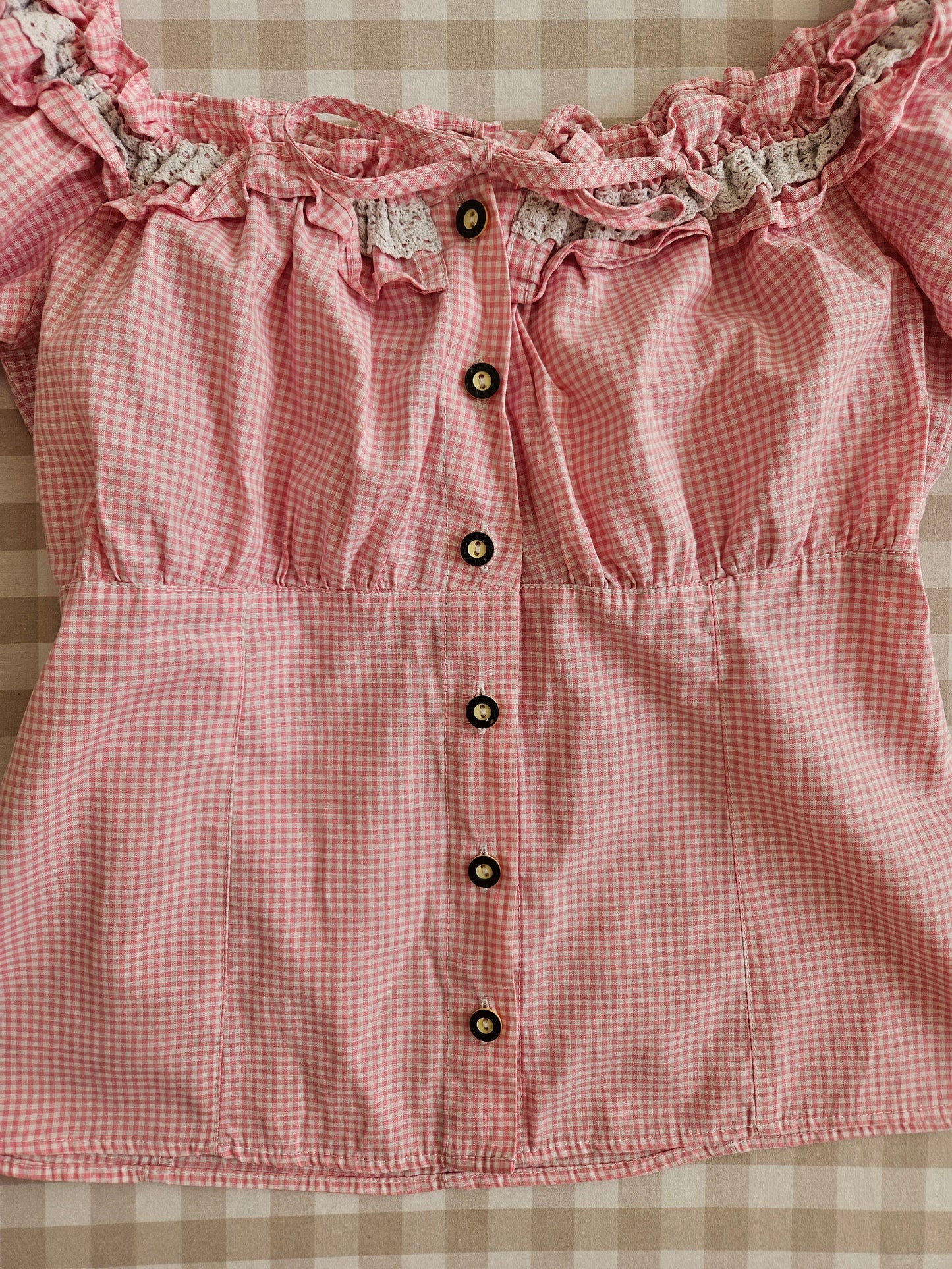 Blouse à carreaux rose - M