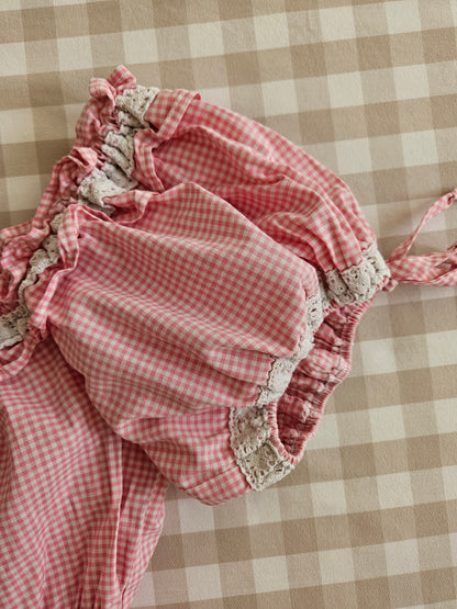 Blouse à carreaux rose - M