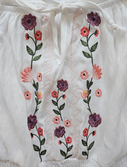Top court brodé fleurs - XS