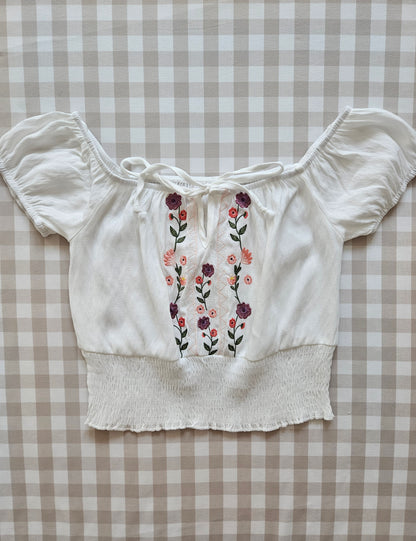 Top court brodé fleurs - XS