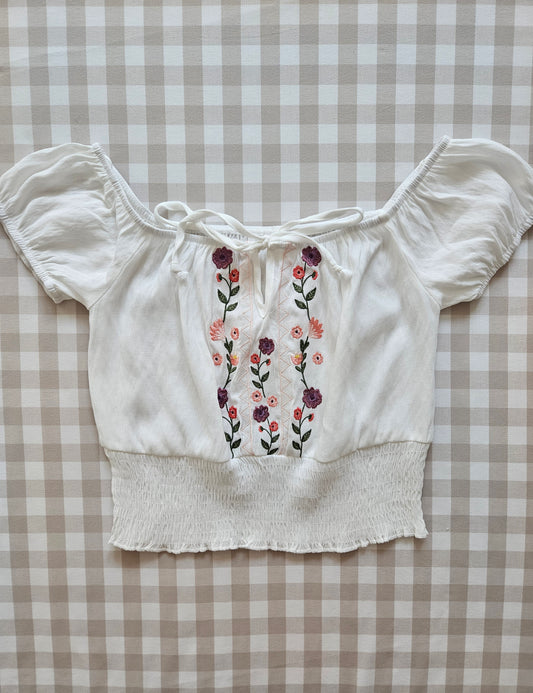 Top court brodé fleurs - XS