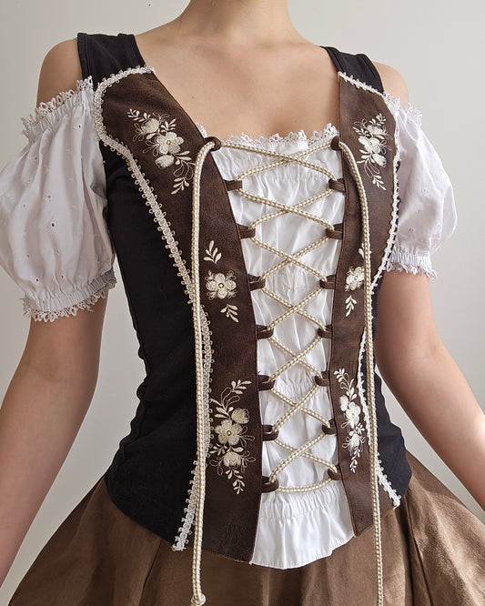 Top corset à lacets brodé vintage - S