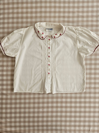 Chemisier brodé fleurs col claudine - M