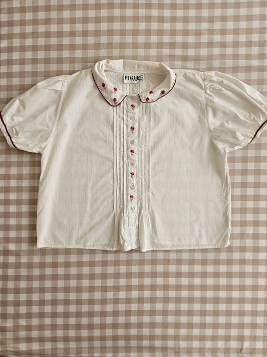 Chemisier brodé fleurs col claudine - M