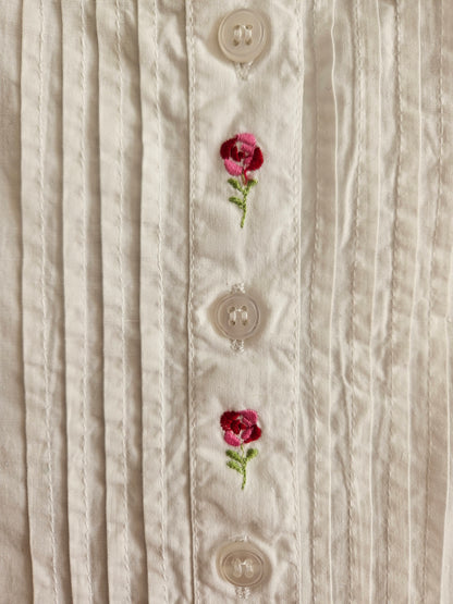 Chemisier brodé fleurs col claudine - M
