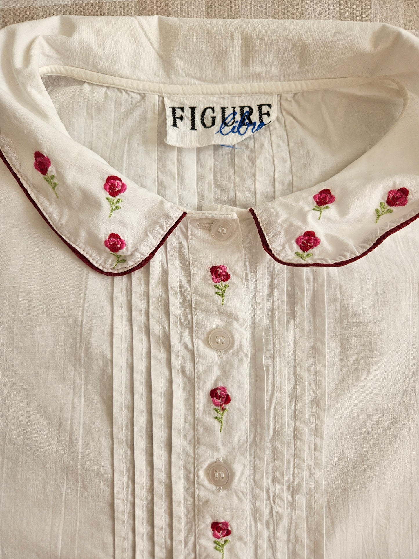 Chemisier brodé fleurs col claudine - M