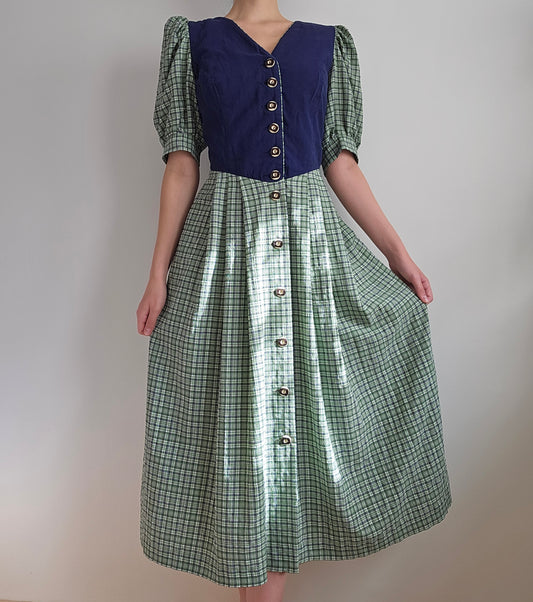 Robe longue à carreaux vintage cottagecore - M/L