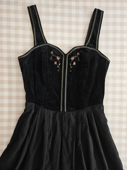 Robe longue noire Anna vintage brodée - M/L