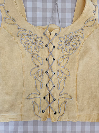 Haut corset à lacets en lin brodé - L/XL