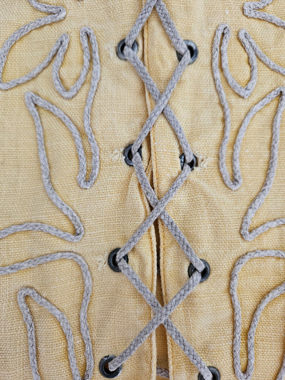 Haut corset à lacets en lin brodé - L/XL