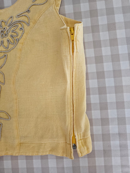 Haut corset à lacets en lin brodé - L/XL