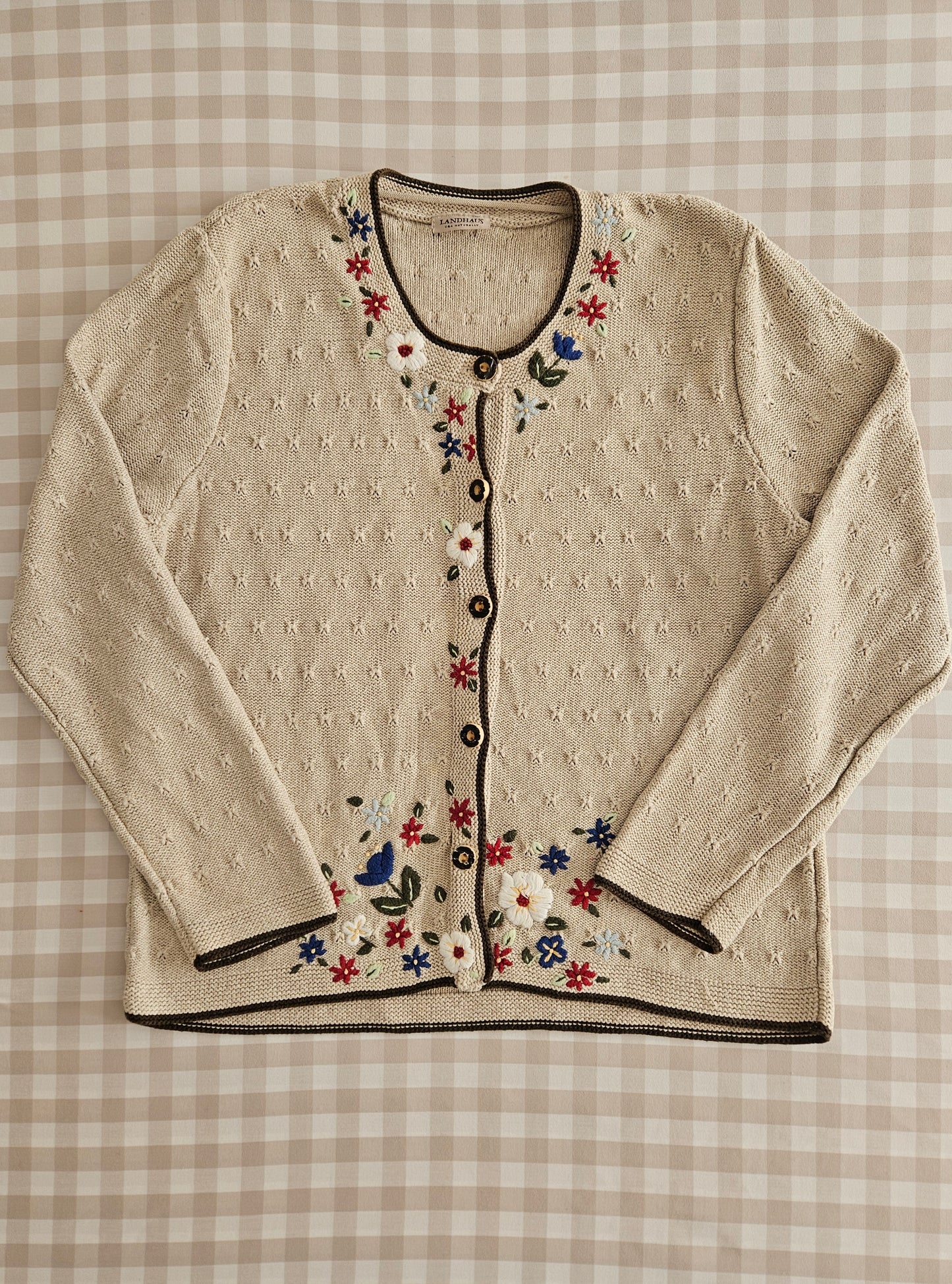 Cardigan brodé fleurs en coton - L