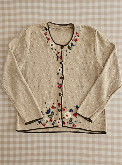 Cardigan brodé fleurs en coton - L