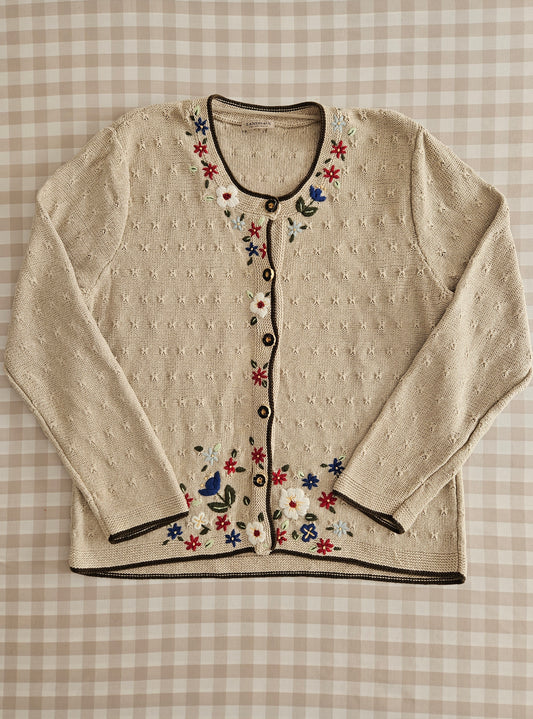 Cardigan brodé fleurs en coton - L