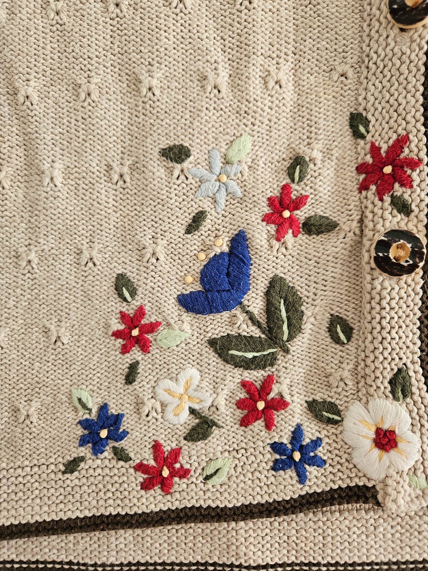 Cardigan brodé fleurs en coton - L