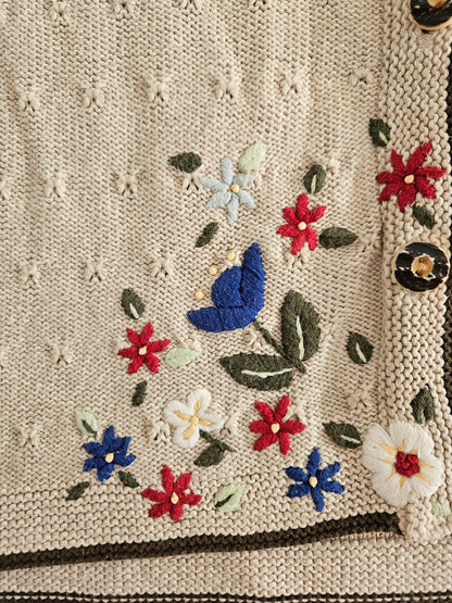 Cardigan brodé fleurs en coton - L