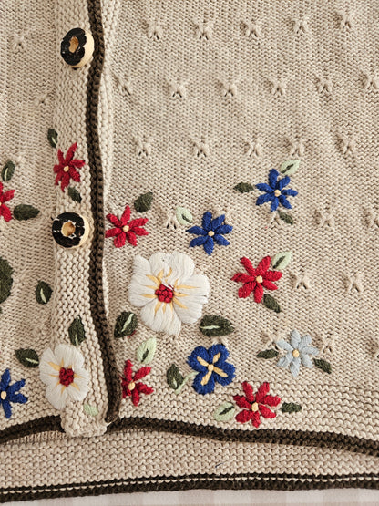 Cardigan brodé fleurs en coton - L