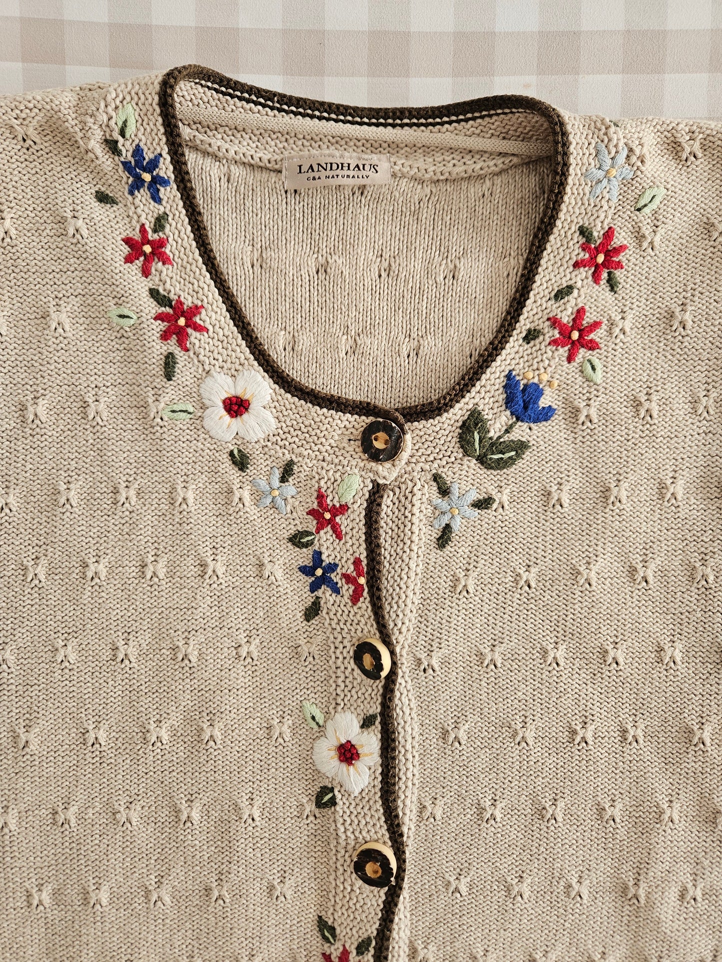 Cardigan brodé fleurs en coton - L