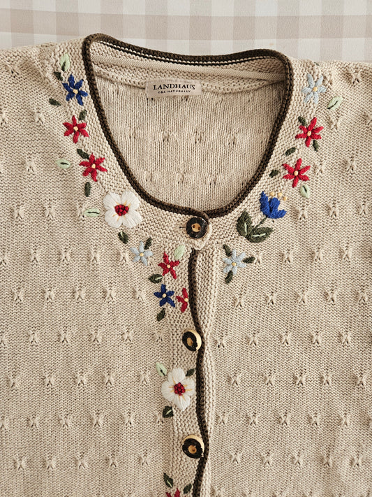 Cardigan brodé fleurs en coton - L