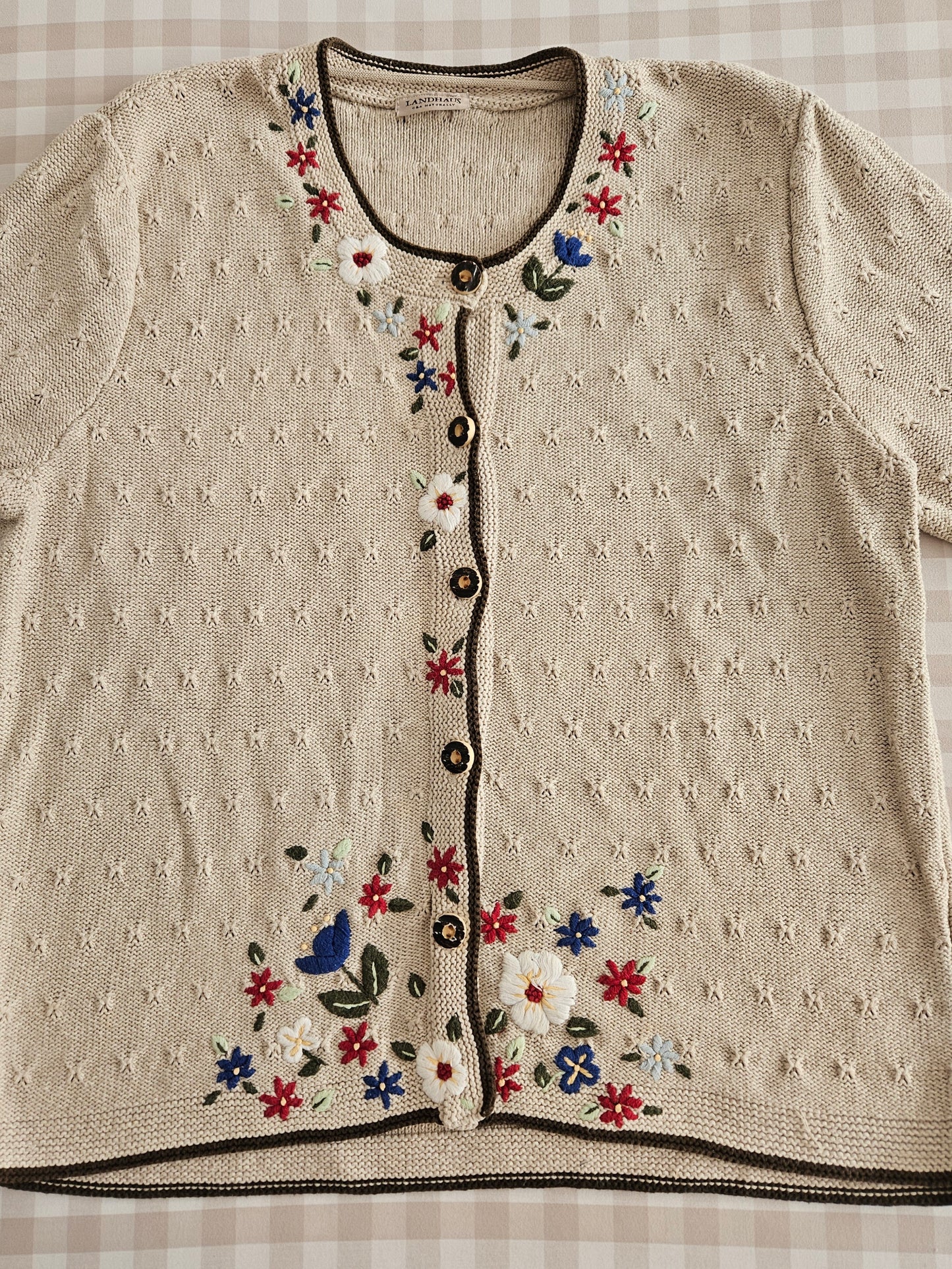 Cardigan brodé fleurs en coton - L