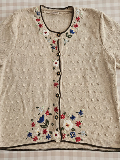 Cardigan brodé fleurs en coton - L