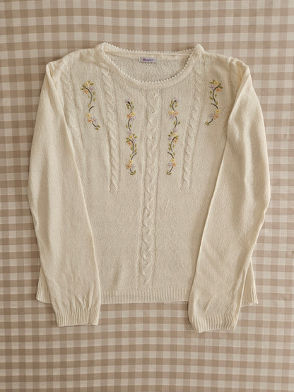 Pull fin brodé fleurs vintage - M/L